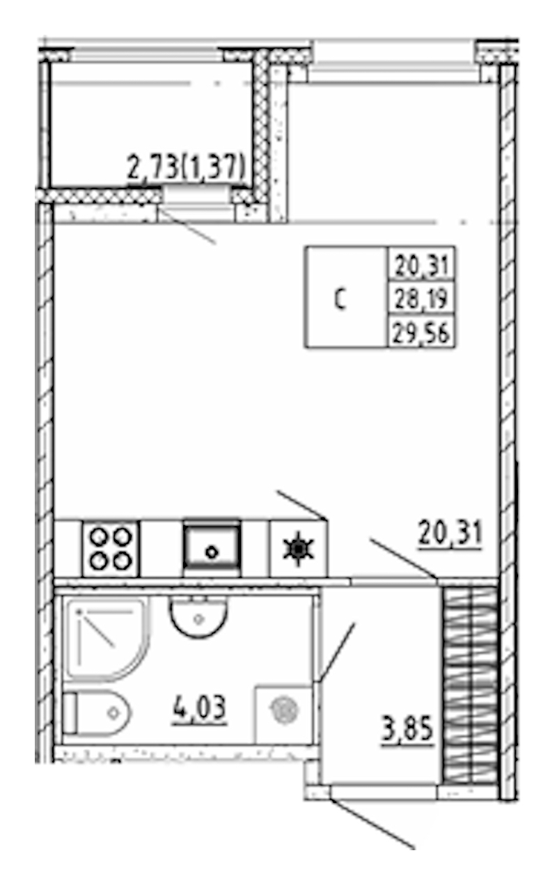 Квартира студия 29.56 м², 7/12 эт., ЖК «UP! Квартал Воронцовский»